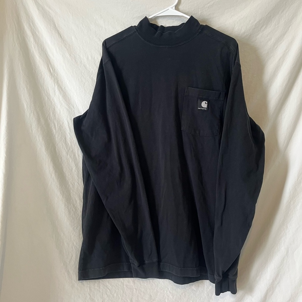 Carhartt mock neck pocket long sleeve tee black men’s size large tall work wear
